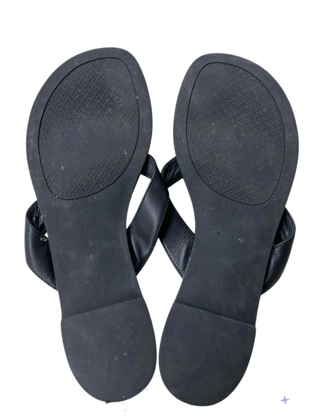 Tory Burch Black Leather Embossed Logo Thong Sandals with Gold Emblem Size 6 1/2 - Picture 3 of 7